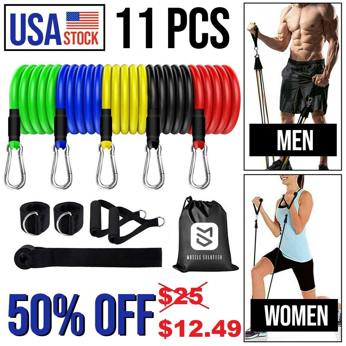 11pcs Resistance Bands Home Workout Exercise Cross Fit Fitness Training Gym Tube